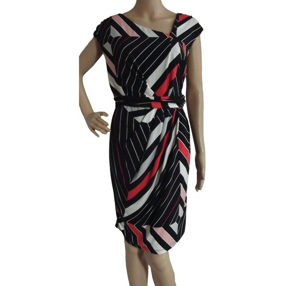 Unbranded Dresses & Skirts - Women's Dress XL Black White Coral Orange Asymmetrical Neck Geo Print Polyester